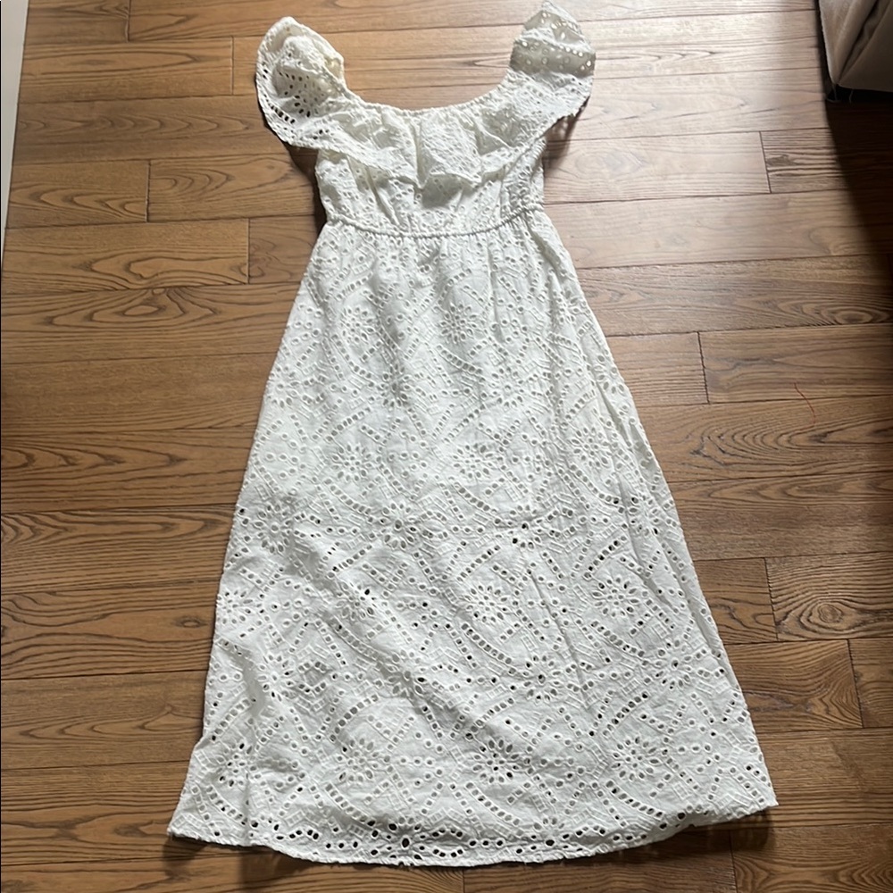 Abound White Maxi Dress with Ruffled Puff Sleeves and Sweetheart Neckline